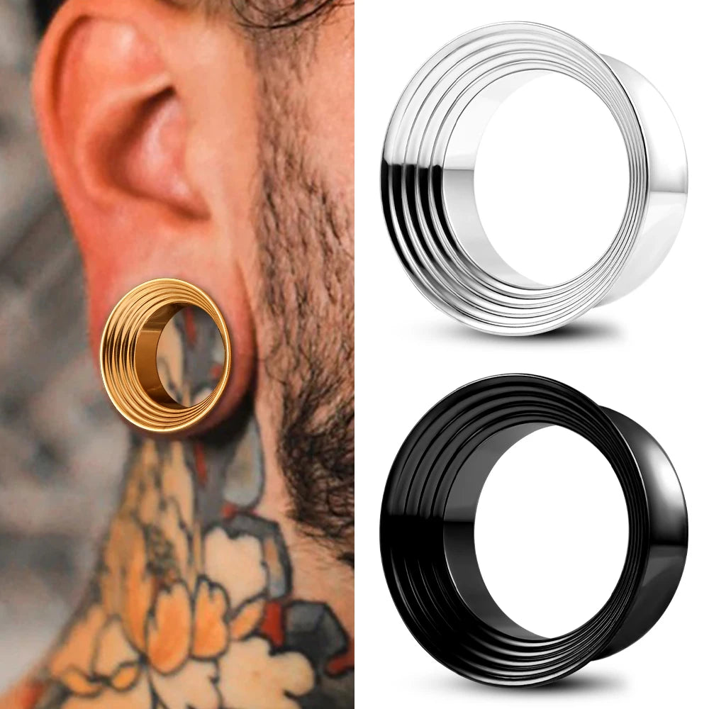 Doearko 2PCS Classic hollow spiral gauges Ear Plugs Tunnels Stainless Steel Ear Gauges Body Piercing Jewelry for women/men