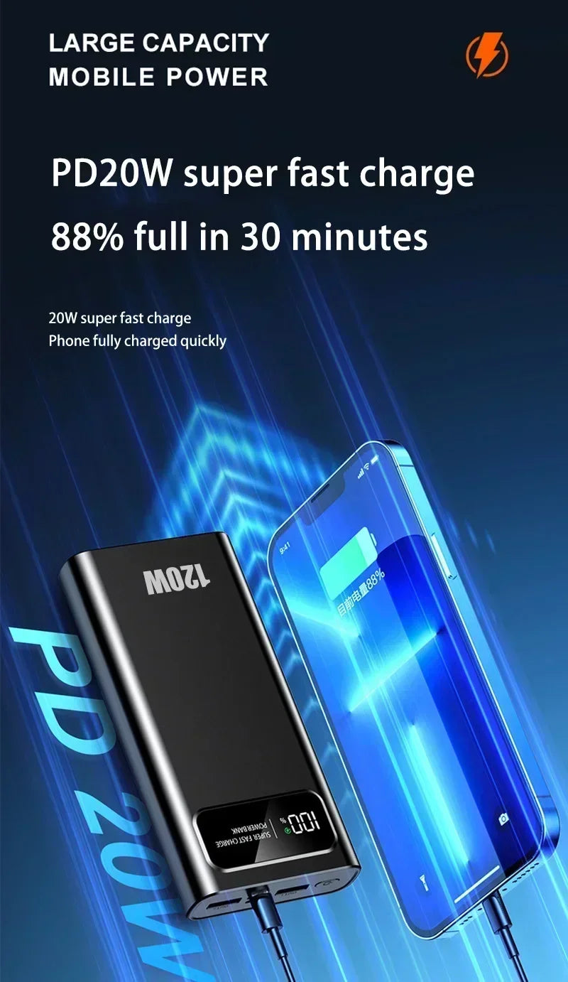 2025 Fast Charging Power Bank 200000mAh Ultra Large Capacity Powerbank 120W Super Charge Portable External Battery LED Display