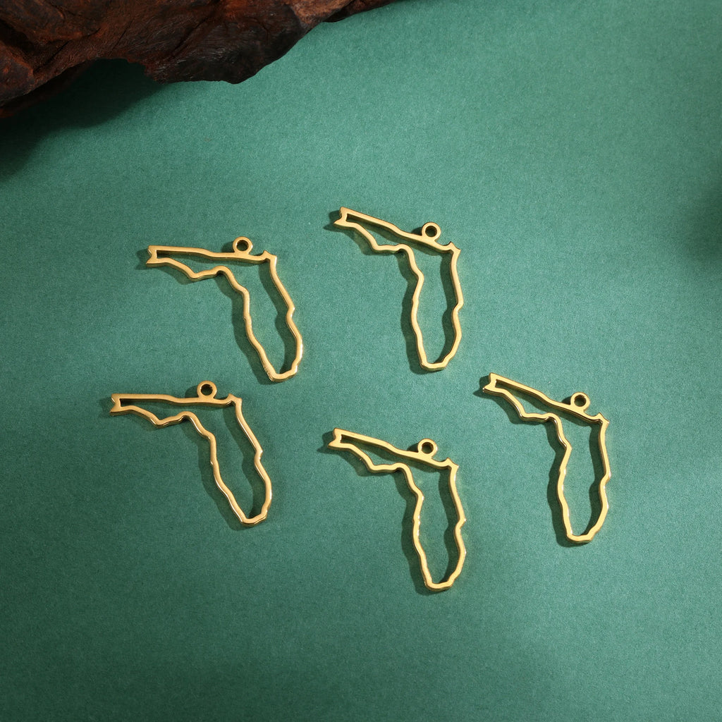 EUEAVAN 10pcs United States New York Washington State Map Pendant for Necklace Stainless Steel Charm DIY Jewelry Making Supplies