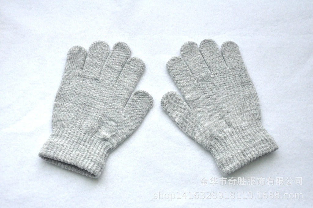 Winter 4-11 Year Old Children's Writing Cold-proof Warm Gloves Solid Color Knitted Wool Acrylic Full-finger Split-finger Gloves