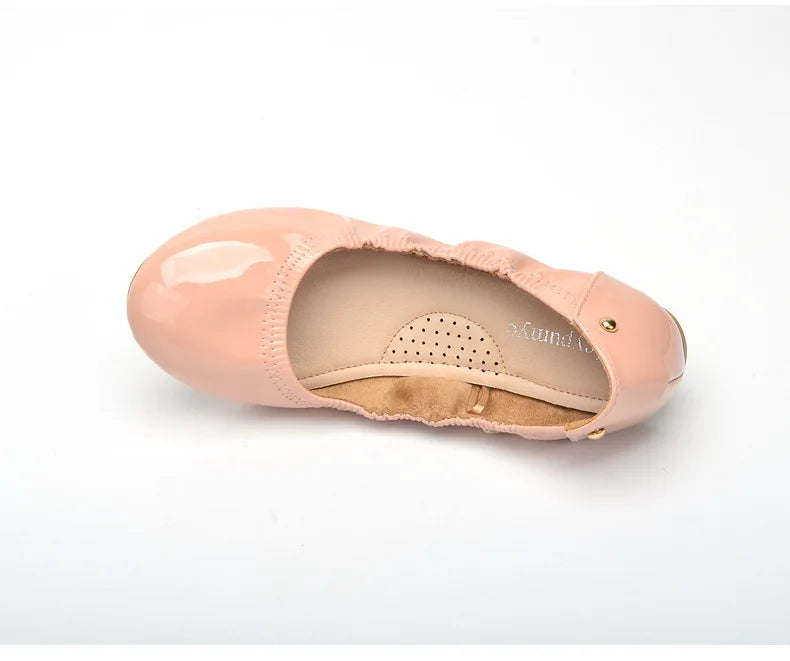 Women Ballet Flats Fashion Foldable Leather Loafers Soft Slip on Woman Luxury Brand Prom Ballerina Flats Wedding Party Shoes