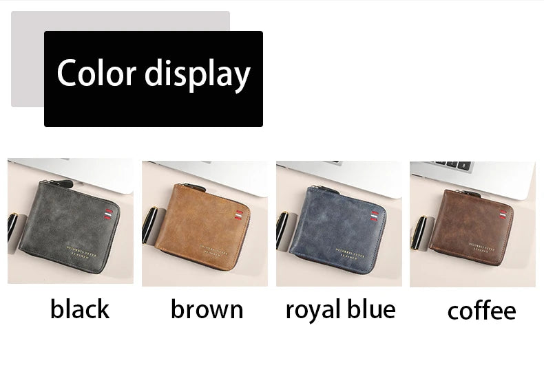 Men's wallet short version 2025 new solid color youth simple three fold wallet multifunctional student zipper coin purse