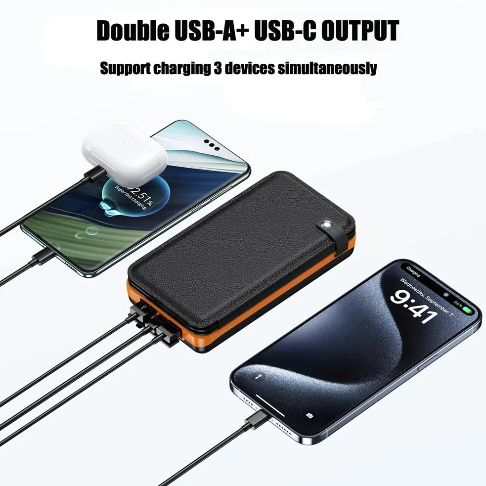 Folding Solar Power Bank with 4 Solar Panels 50000mAh Portable Solar External Battery Compatible with IOS Android USB-A USB-C