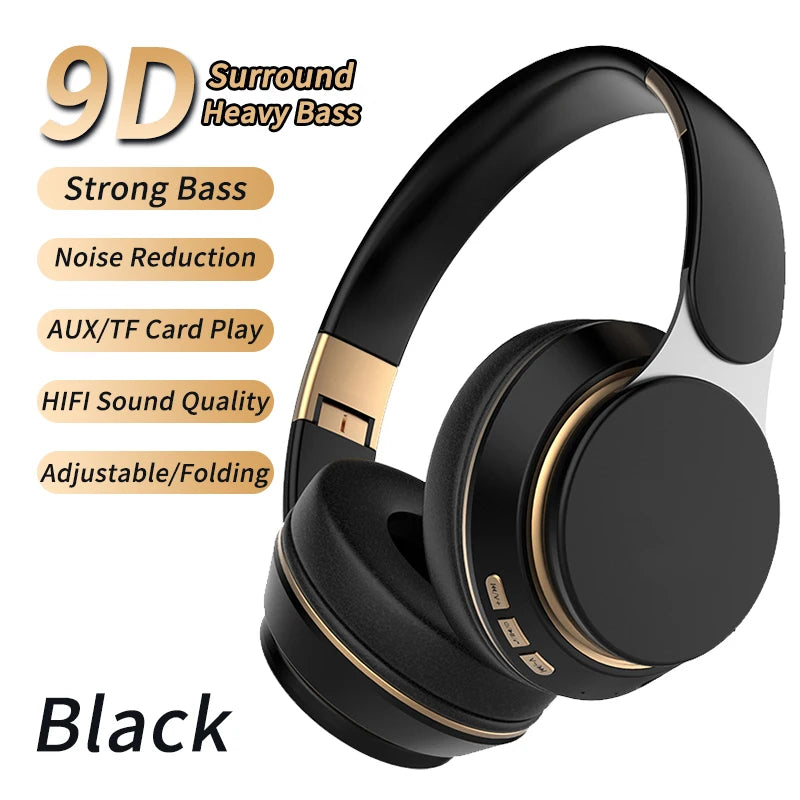 Hifi Wireless Headphones 9D Heavy Bass Surround Stereo Bluetooth Earphones Foldable Adjustable Support TF Card/AUX Play With Mic