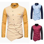 Men Shirt Long Sleeve Personality Diagonal Button Shirts for Men Luxury Designer Irregular Henry Collar Top Grade Tops