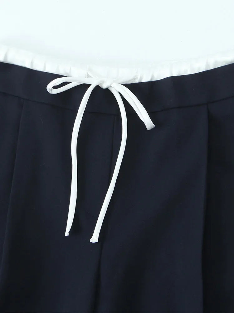 Willshela Women Fashion Solid Lace Up Side Zipper Straight Pants Vintage High Elastic Waist Female Chic Lady Trousers