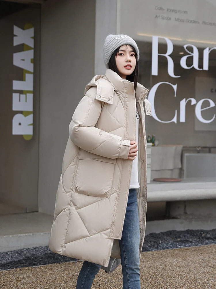 Vielleicht 2024 Snow Wear New Solid Winter Coat for Women Down Jacket Warm Casual Loose Hooded Winter Women Jacket Long Parkas