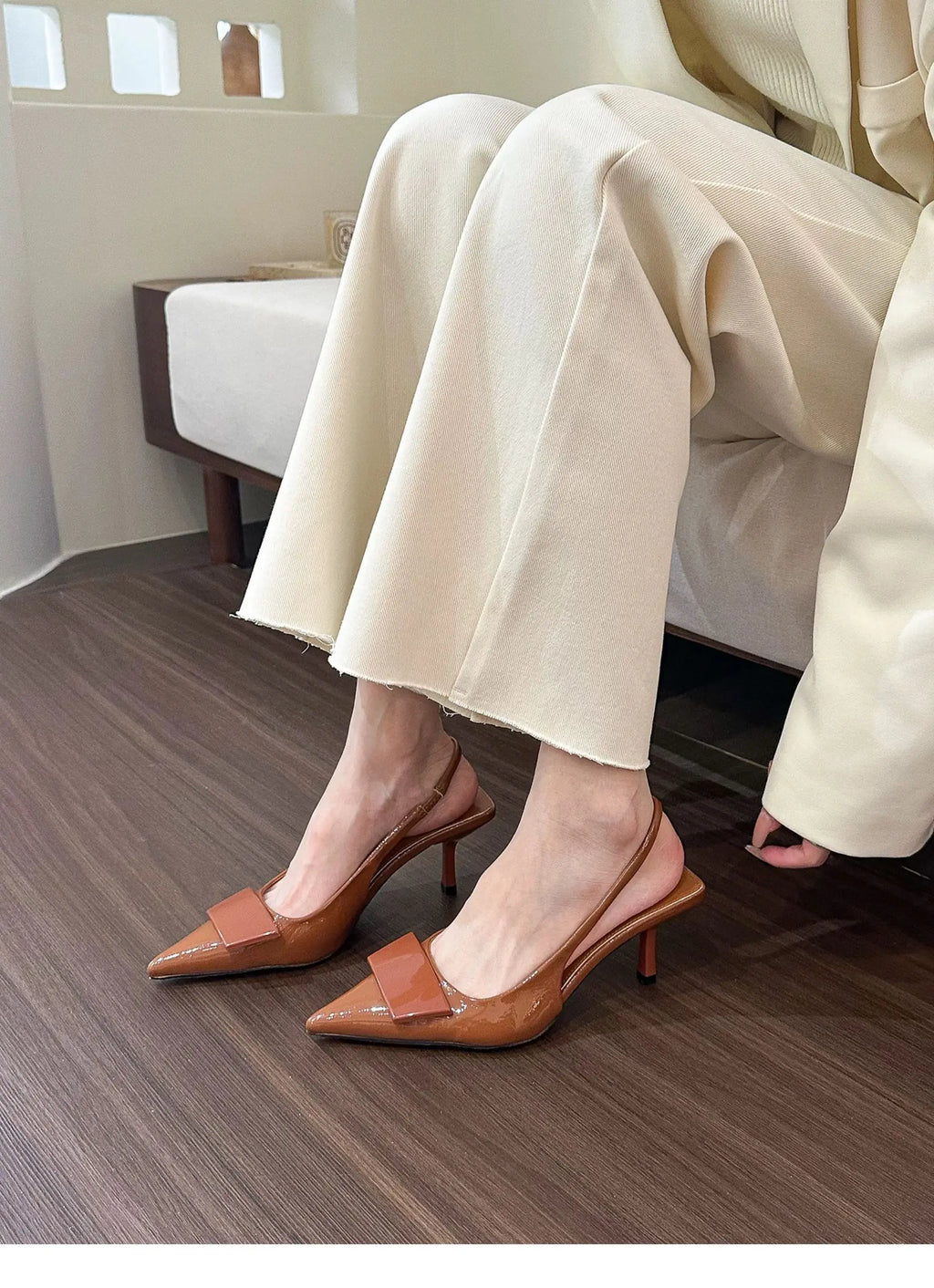 Womens Leather Slippers High Heels Shoes Party Pumps Woman Summer Sandals Women High Heel Slingback Sandal Shoes