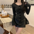 2025 Women's Ruched Long Sleeve Cropped Cardigan V Neck Button Down Knit Lady Autumn Winter Knitted Single Breasted Sweaters