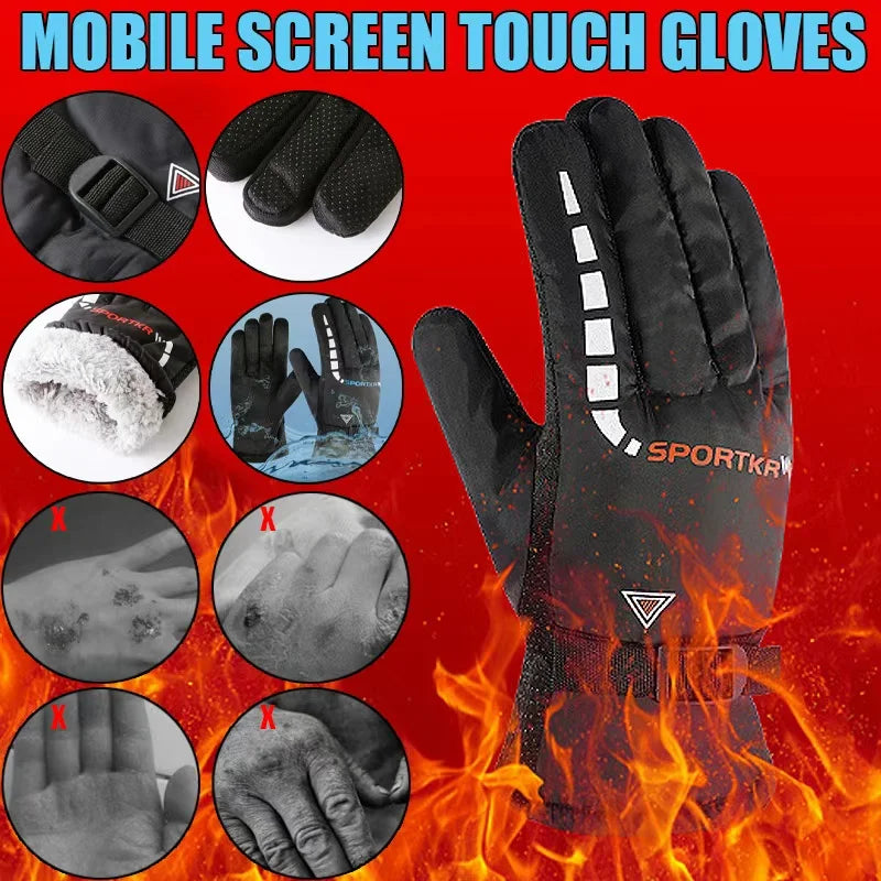Winter Full Fingers Gloves for Men  Women  Warm Thicken Fleece Waterproof  Windproof Non  Slip for Skiing  Outdoor Running