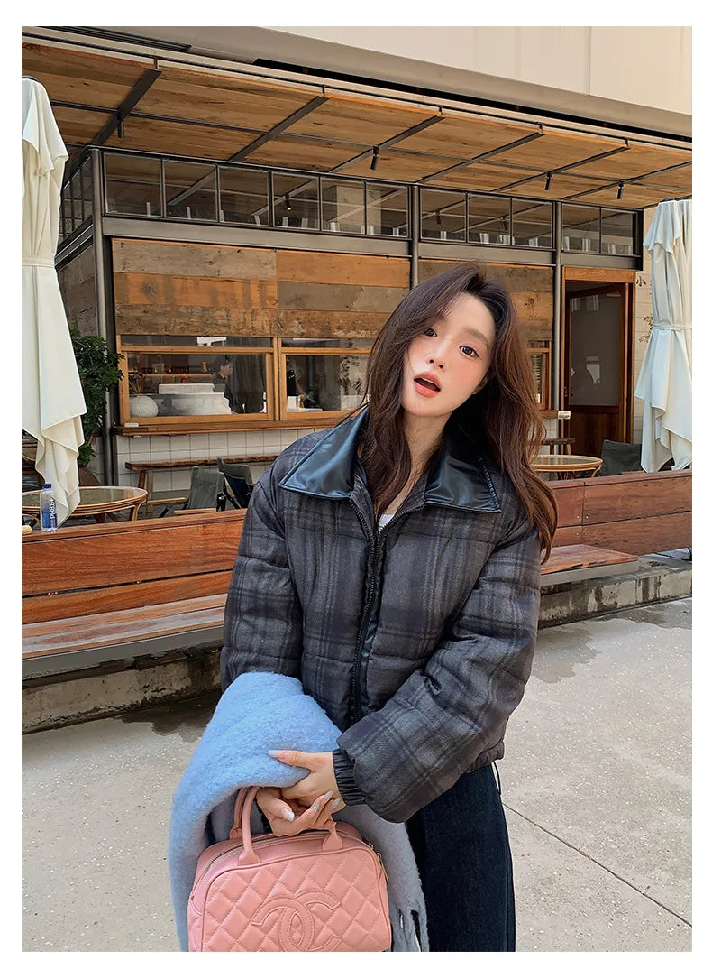 2025 New Korean Winter Women Down Cotton Jacket Parkas Short Cotton Padded Turn Down Collar Ladies Quilted Outerwear