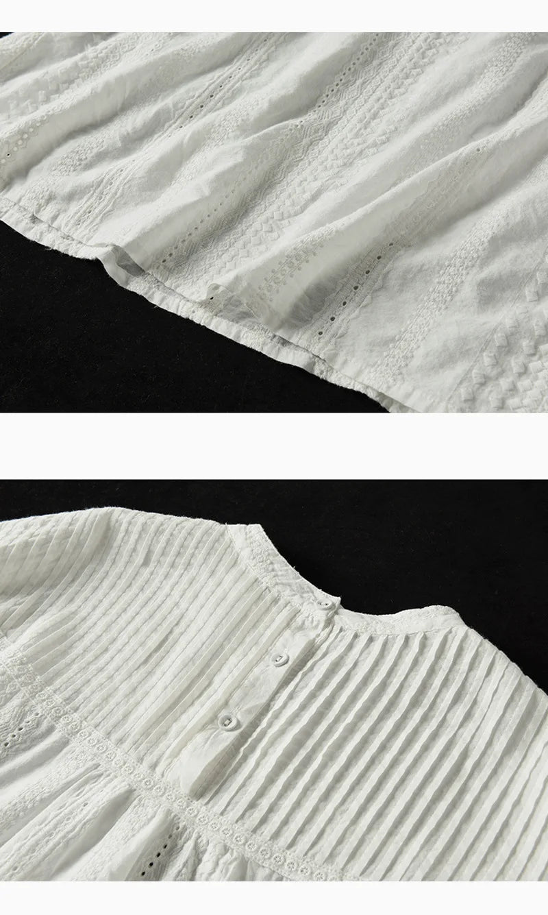 Women's elegant blouses 100% cotton embroidery hollow out white black shirts ladies office wear women long sleeve tops