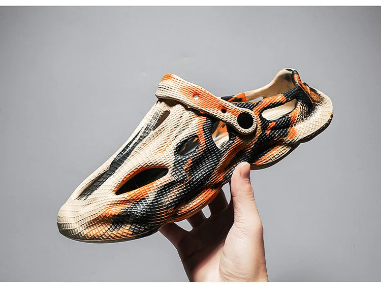 Men's Slippers New 2025 Platform Sandals for Men Anti-slip Mens Shoes Man Wearing Outside Summer Hollow Breathable Flat Pvc