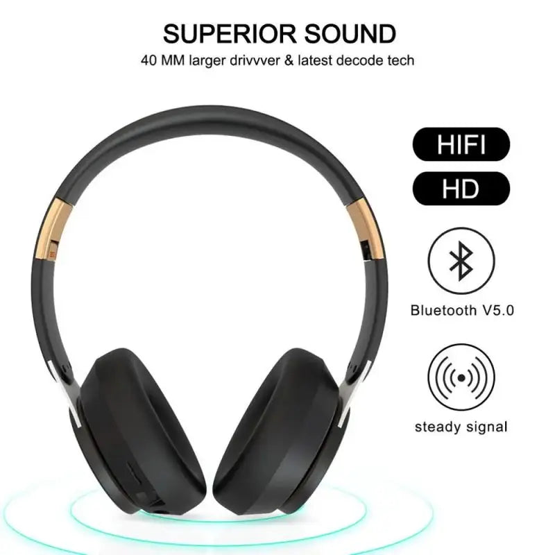 Hifi Wireless Headphones 9D Heavy Bass Surround Stereo Bluetooth Earphones Foldable Adjustable Support TF Card/AUX Play With Mic