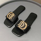 Women Slippers Party Sexy Elegant Slippers Women Luxury Decor Weave Designer Flat Sandals Fashion Open-toe Vacation Slides Women