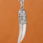 Creative 925 Silver Ethnic Style glossy Necklace Keel chains Banquet faceted wolf tooth Pendant for Men's Retro Jewelry