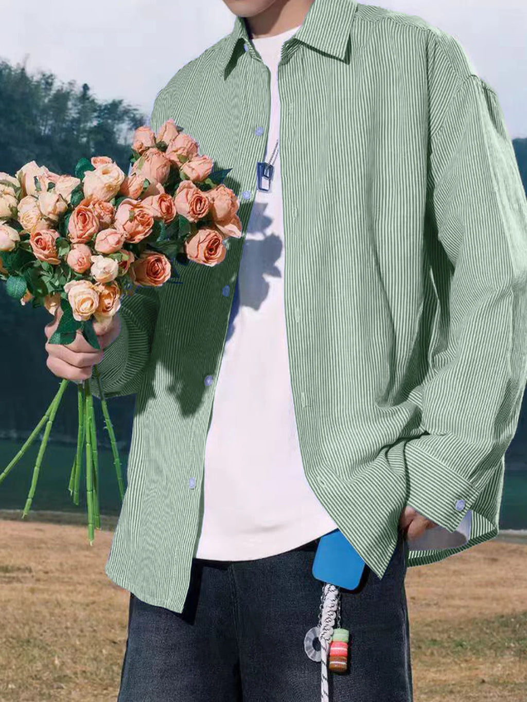 Men's American-style upscale striped shirt, new long-sleeve casual shirt for spring and autumn, stylish and laid-back.