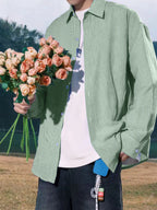 Men's American-style upscale striped shirt, new long-sleeve casual shirt for spring and autumn, stylish and laid-back.