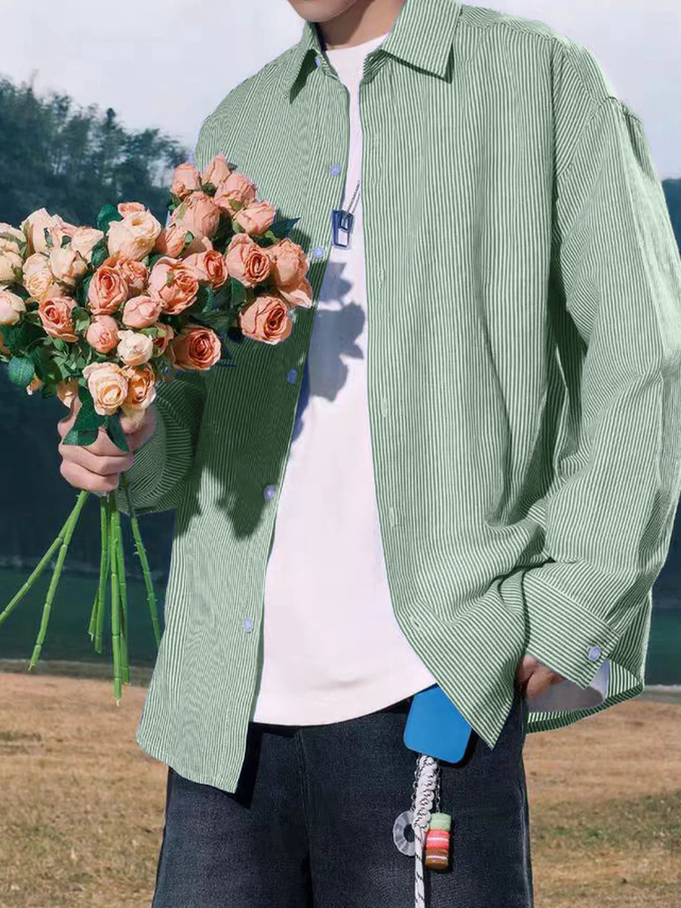 Men's American-style upscale striped shirt, new long-sleeve casual shirt for spring and autumn, stylish and laid-back.