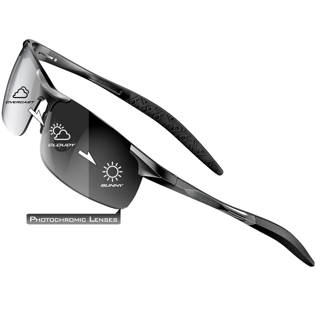 Fishing Sport Sunglasses Men Polarized UV400 Aluminum Rectangle Rimless Sun Glasses Photochromic Night Vision Eyewear