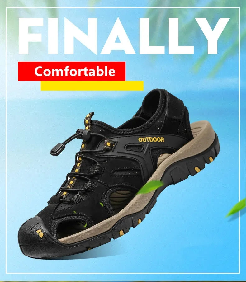 Men's Comfortable Beach Sandals Handmade Genuine Men's Shoes Fashion Men‘s Sneakers Sale Summer Men's Sandals Outdoor Non-slip