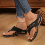 Woman Slippers Leather Non-Slip Soft Platform Shoes Flip Flops Summer Wedge Sandals Fashion Orthopedic Slippers Slides Women