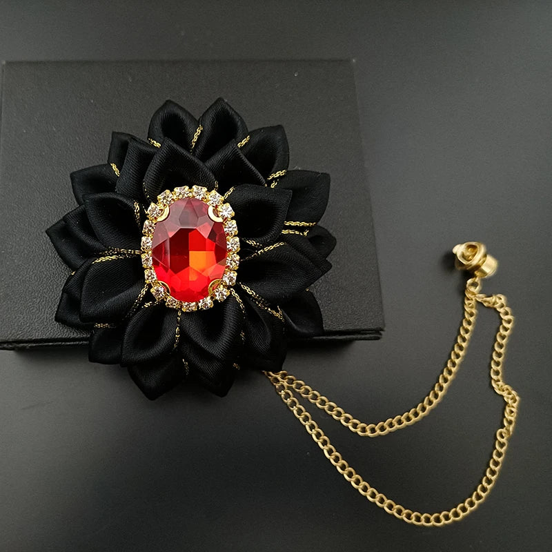 Wedding Bow Tie Corsage Men's Business Banquet Concert Suit Shirts Accessories Jewelry High-end Crystal Collar Flower Brooch Set