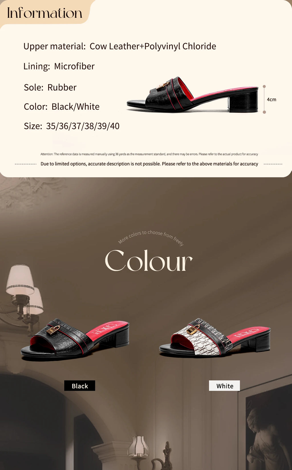 Women's Slippers 2025 Luxury Brand New Retro Design Mid Heel Red Black Slippers Casual Shoes