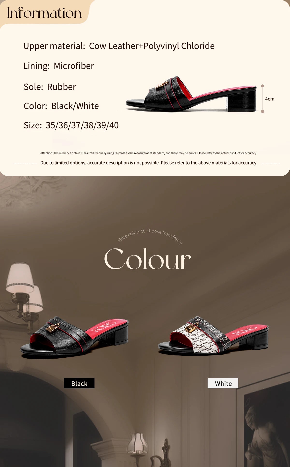 Women's Slippers 2025 Luxury Brand New Retro Design Mid Heel Red Black Slippers Casual Shoes
