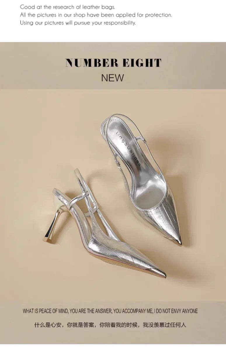 Women High Heels Sandals Pointed Toe Shoes Sexy Slingback Woman Slippers Summer 2025 Trend Designer Dress Pumps Sandalias Mujer