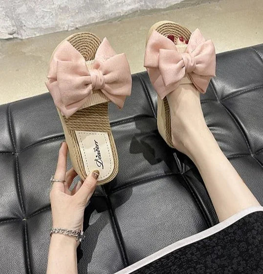 Platform Woman Slippers With Bow Sandals Easy Wears Shoes for Women Vip New Collection Designer Luxury Stylish Slides Wholesale