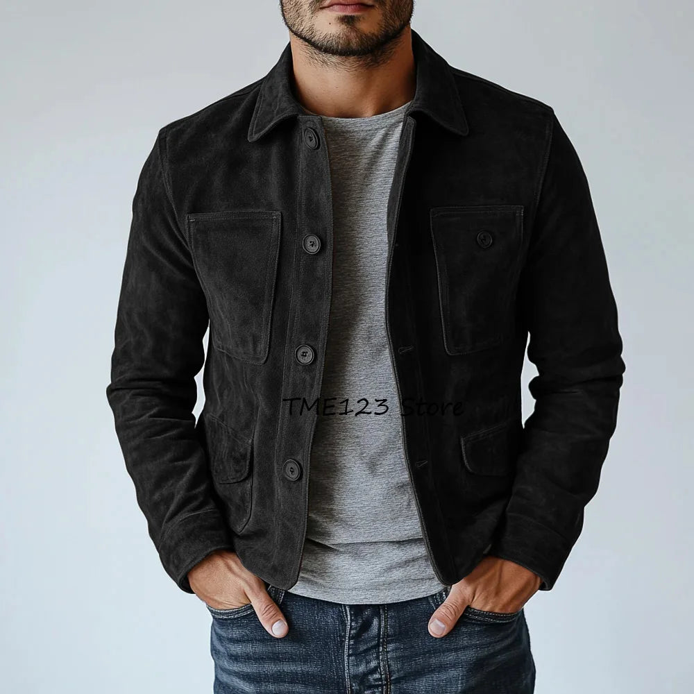 Man Jackets High Quality Suede Fabric Urban Blazers Men's Jacket Men's Social Coat Multiple Pockets Casual Suit Single-breasted