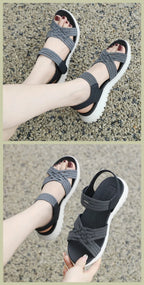 Women's Sandals Summer Casual Non-Slip PU Light Comfort Elastic Soft MD Platform Wedges High Heels Beach Shoes Woman