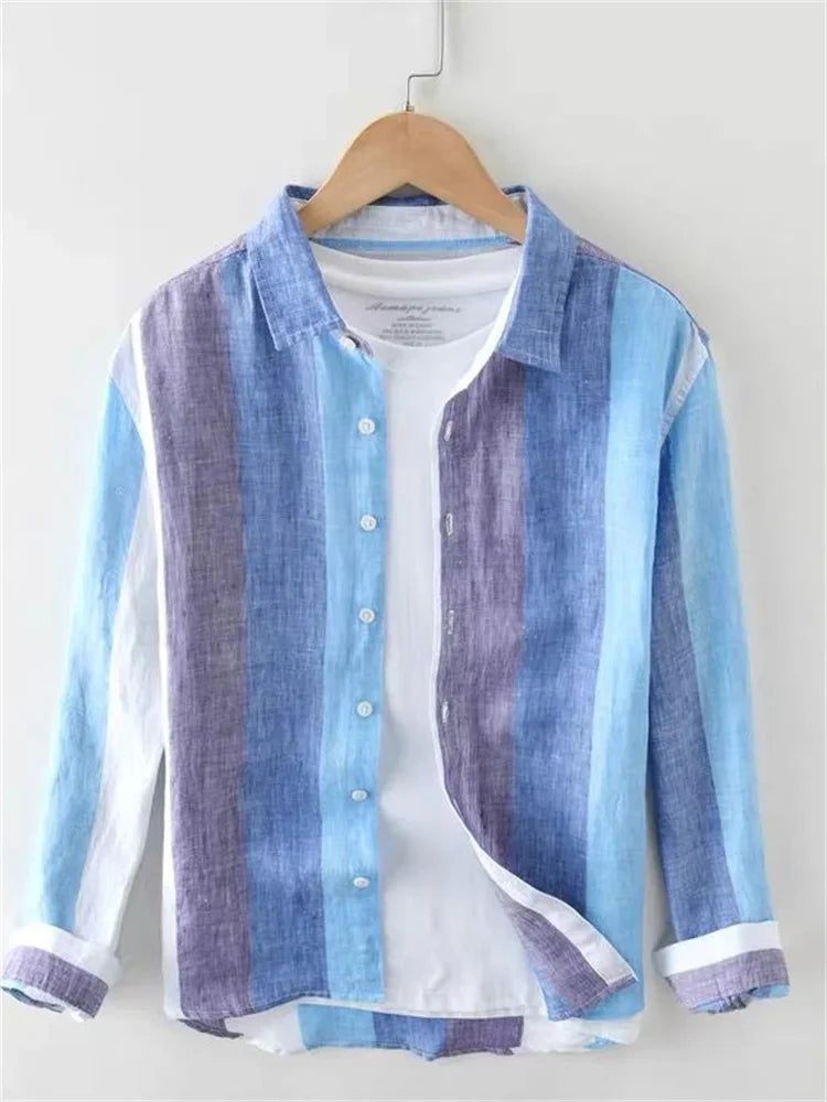 Striped shirt men's 2025 Man Plaid Shirts Cotton Chemise Male Blouses Casual Long Sleeve Formal Business Shirt Men's Clothing