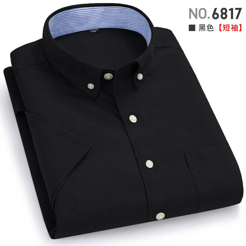 Men's short-sleeved shirt, summer casual, Oxford fabric, solid color, simple, trendy, comfortable and high-quality, street style