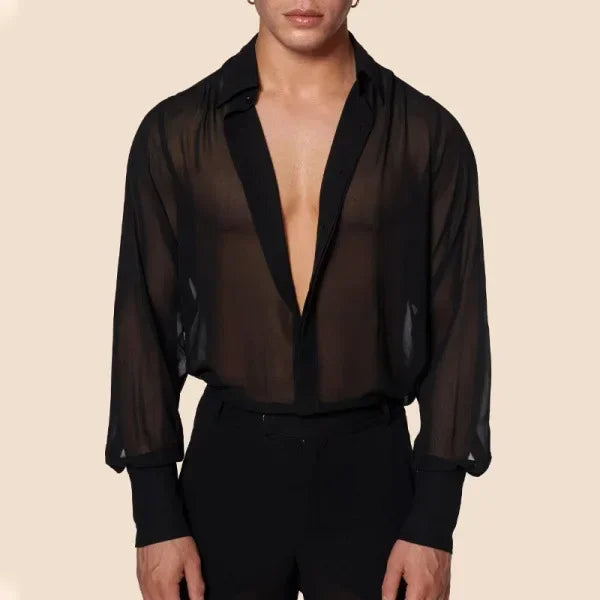 Summer Shirts for Men Black Thin Sheer Mens Shirt Breathable Casual Top Night Show Men