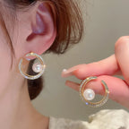 Imitation Pearl Crystal Round Crystal Drop Earrings for Women Minimalism Temperament Fashion Party Jewelry