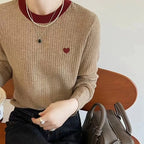 Women's Pullover Autumn/Winter 100% Wool Sweater Stitching Casual Knit Sweater Round Neck Tops Ladies Clothes Embroidery Blouse