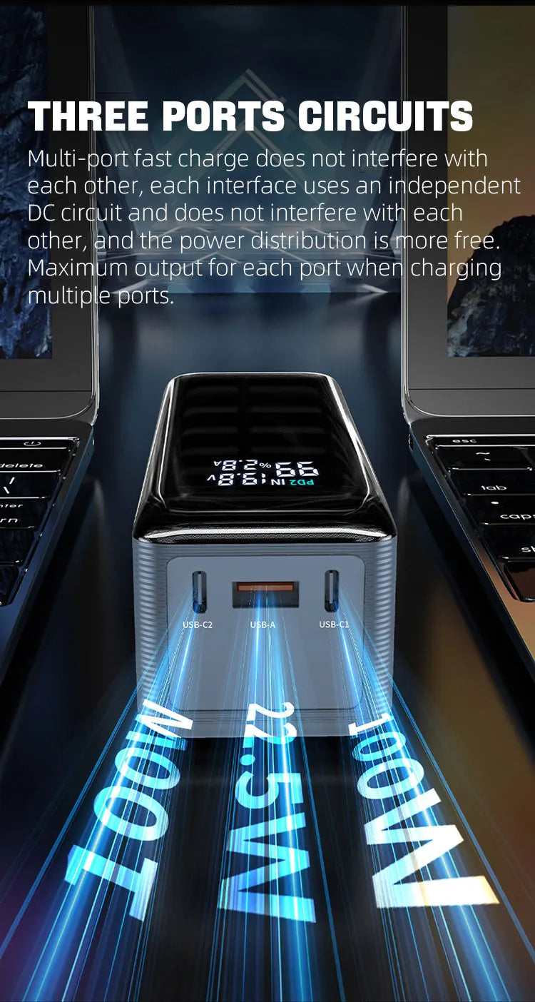 160W Power Bank 30000mah TFT Digital Display PD100W PD QC SCP PD80W+PD80W Laptop Phone Earphone Portable Two Way Fast Charging