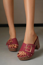 Women Slippers 2025 Summer New Fashion Elegant Soft Platform Shoes Ladies Chunky Heels Buckle Designer Slippers