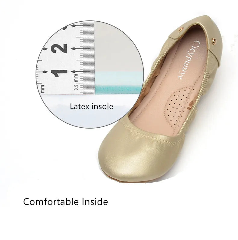 Women Ballet Flats Fashion Foldable Leather Loafers Soft Slip on Woman Luxury Brand Prom Ballerina Flats Wedding Party Shoes