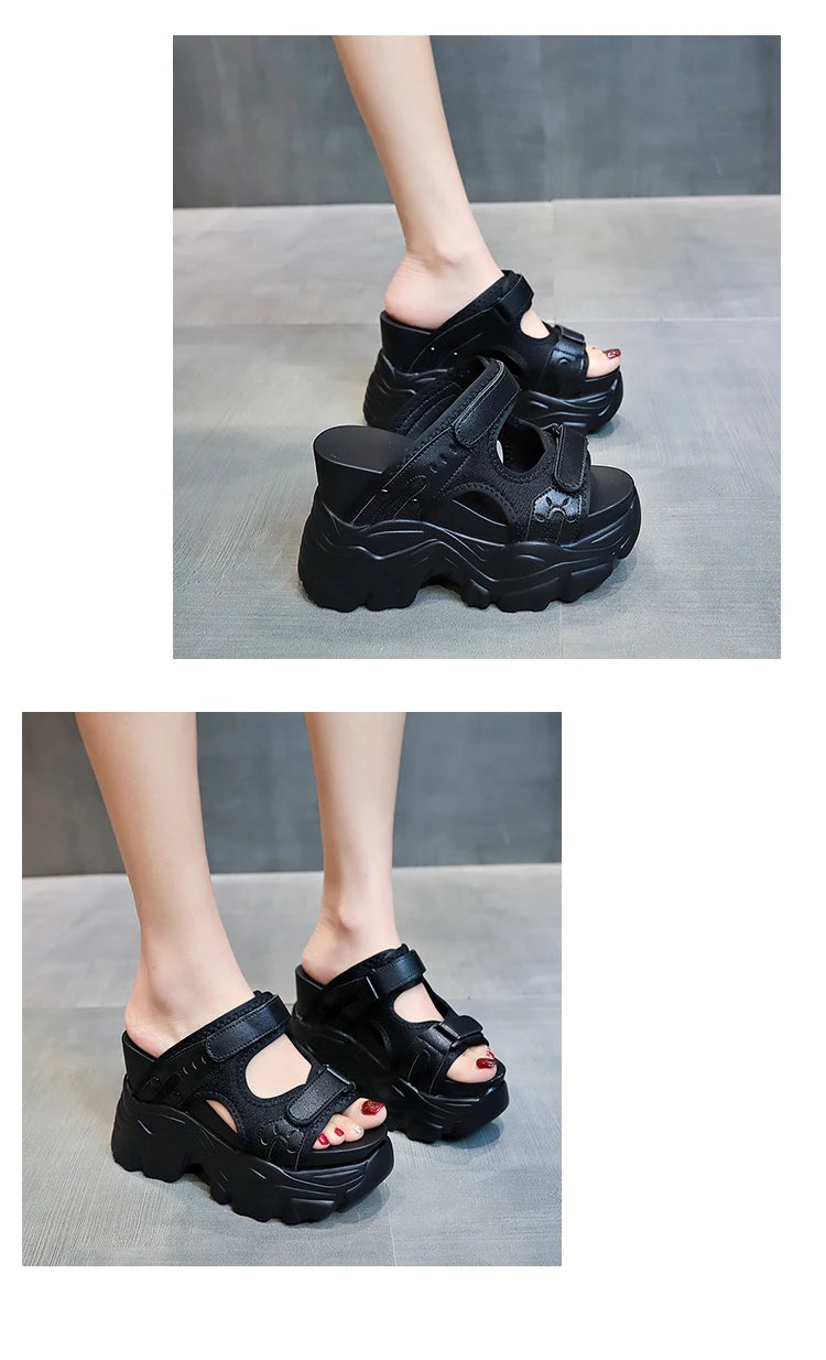 Women Slippers Female Sandals 10CM High Heels Ladies High Platform Beach Slides New 2025 Summer Chunky Flip Flops Woman