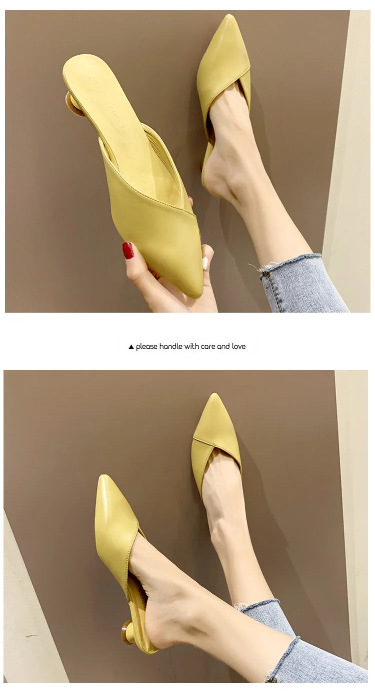 Women's Elegant Mules Woman Casual Slippers 2021 Ladies Low Heels Fashion Female Pointed Toe Shoes Women Candy Colors Footwear