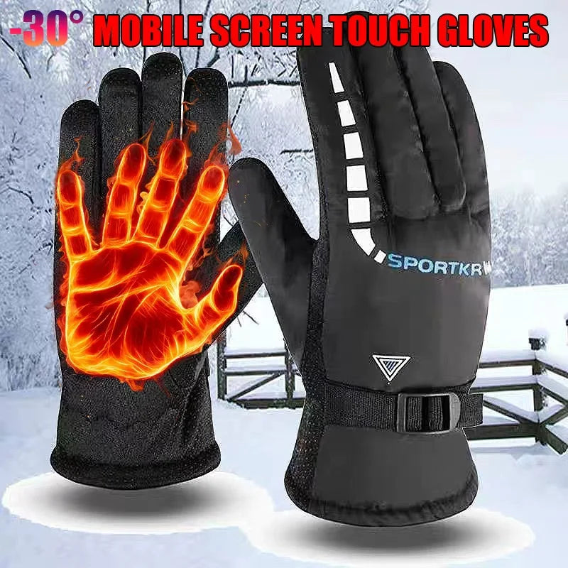 Winter Full Fingers Gloves for Men  Women  Warm Thicken Fleece Waterproof  Windproof Non  Slip for Skiing  Outdoor Running