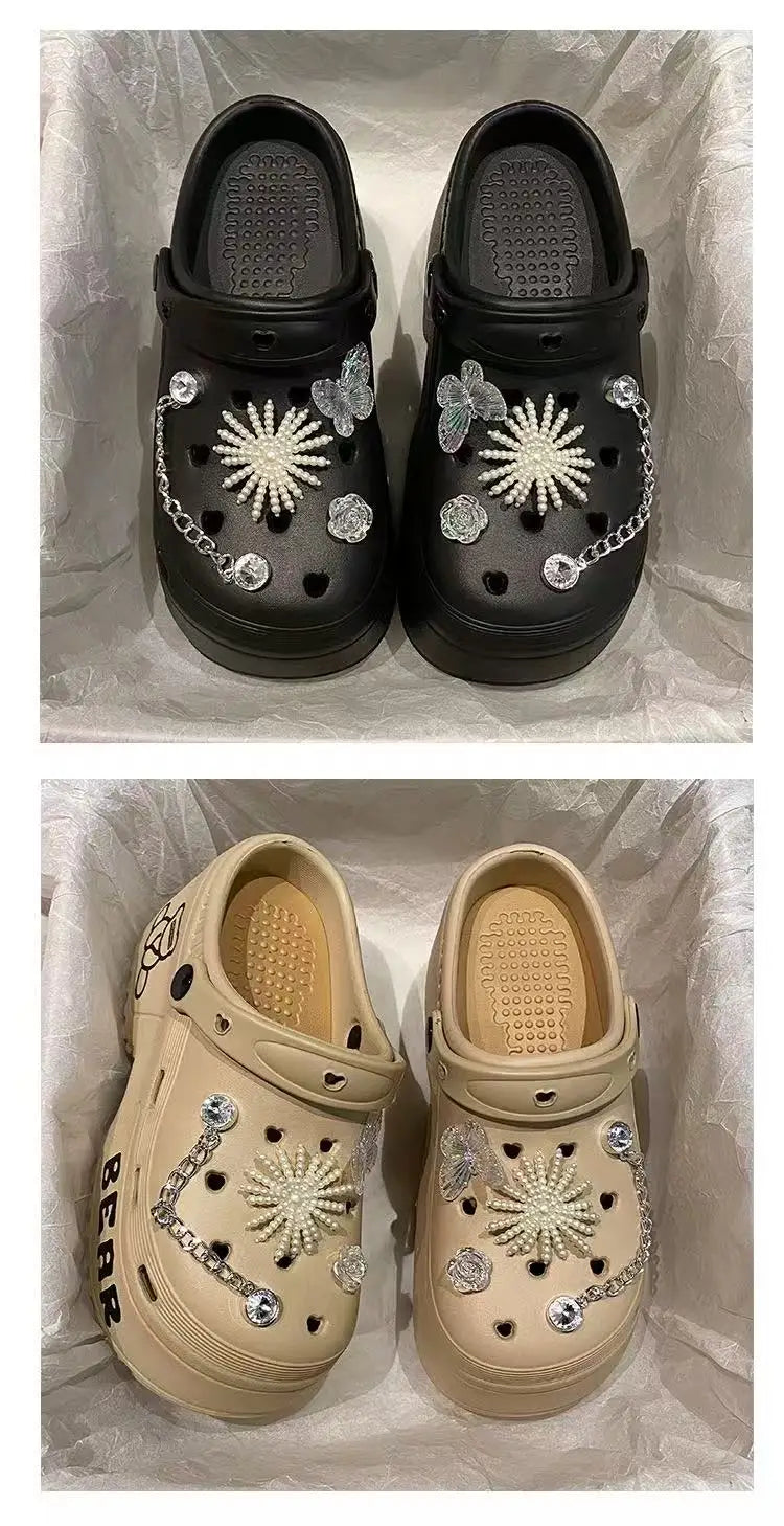 Women Slippers Cute Cartoon Platform Fashion Clogs Summer Shoes Woman Beach Slides Thick Bottom DIY Flower Female Street Sandals