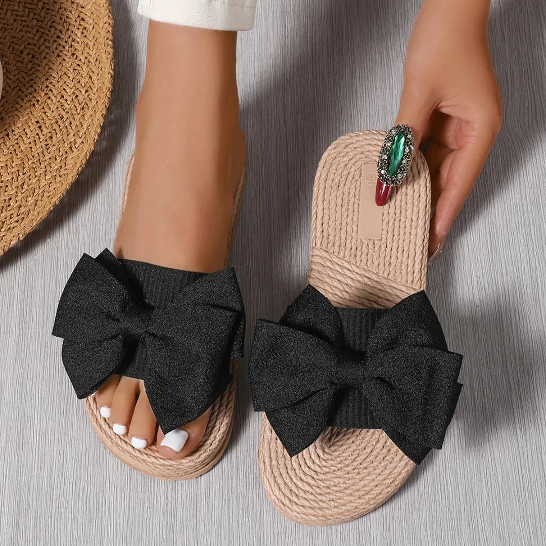 Women Slippers Fashion Trend Bow Anti Slip Sandals Wear-resistant Comfortable Soft Sole Flat Heel Slippers Home Slides Women