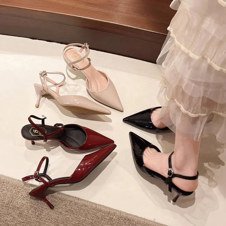 2025 New Design High Heels Woman Pumps Buckle Strap Mules Slippers Sexy Pointed Toe Wedding Banquet Female Shoes