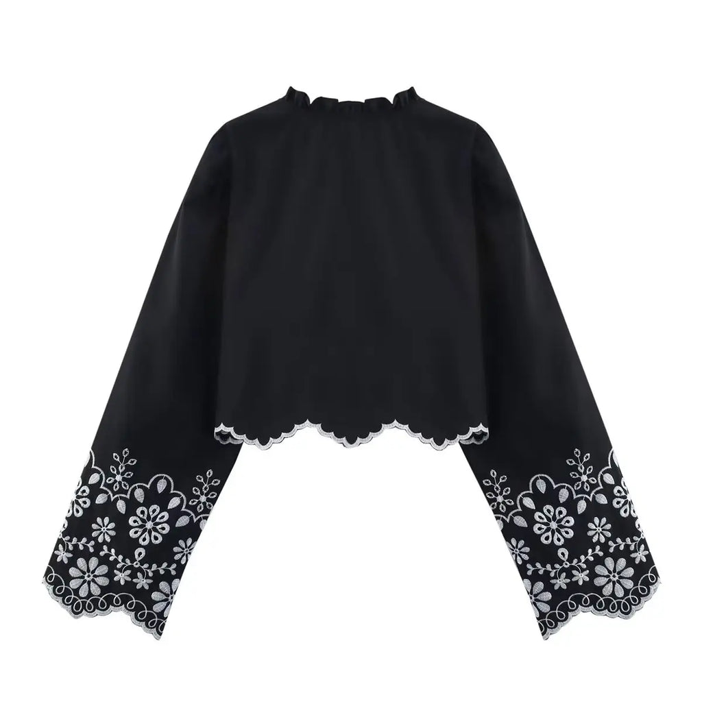 Embroidered Blouse Top Boho Chic Hawaiian Summer Vintage Ruffle Crop Shirts Female Elegant Women's Shirt Tops Woman 2025