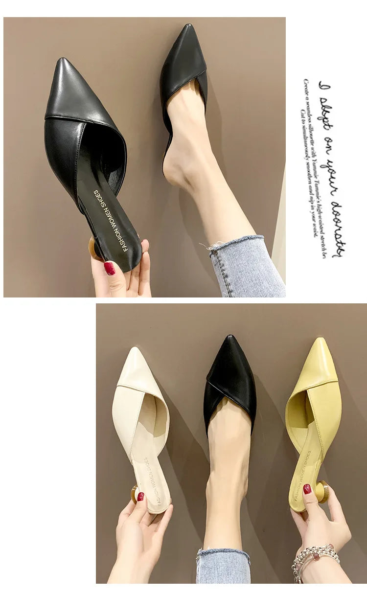 Women's Elegant Mules Woman Casual Slippers 2021 Ladies Low Heels Fashion Female Pointed Toe Shoes Women Candy Colors Footwear