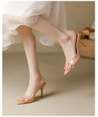 Women's Slippers 2025 New Summer Slim Heel Pointed Toe Worn with A Straight Drag Patent Leather High-heeled Slippers for Womens